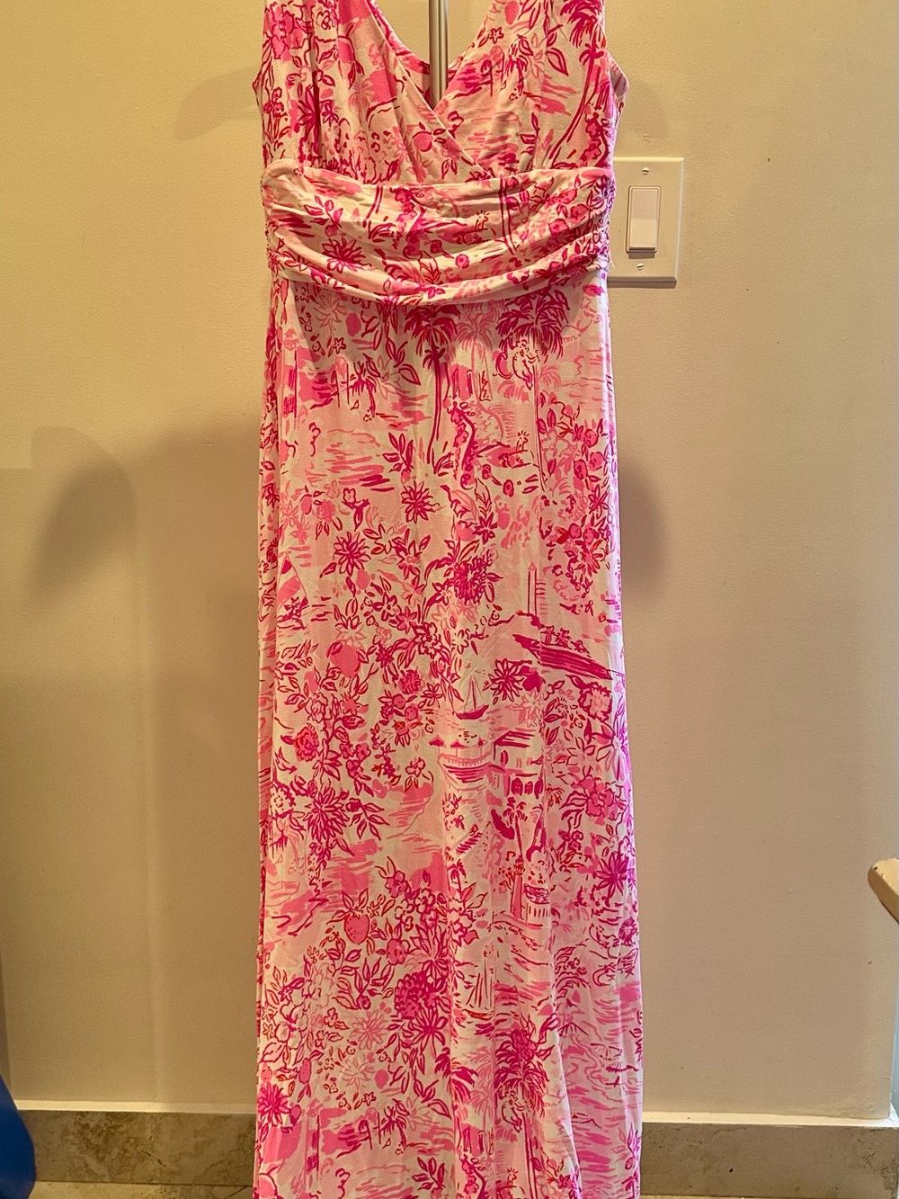 Lilly Pulitzer Pink and White Floral Surplice Maxi Dress